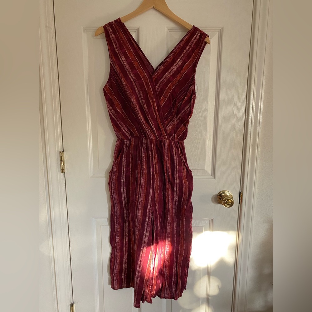 Universal Thread Burgundy Striped Jumpsuit